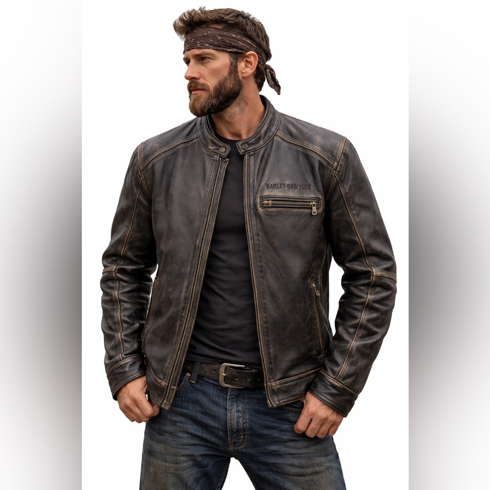 Harley-Davidson Men's Distressed Leather Motorcycle Jacket Medium 97190-10VM
